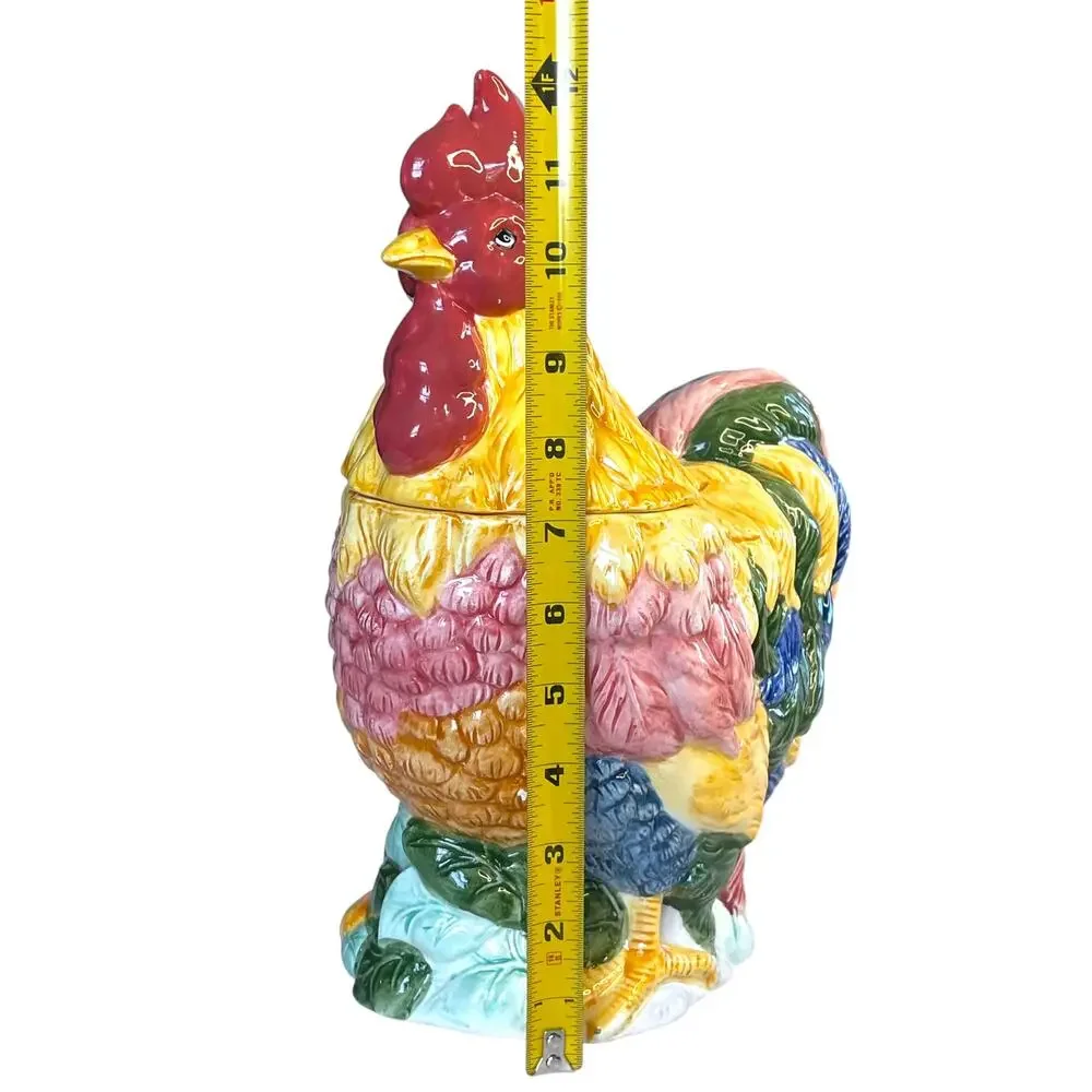 Vintage BHP Colorful Ceramic Rooster Chicken Cookie Jar Canister 12.5